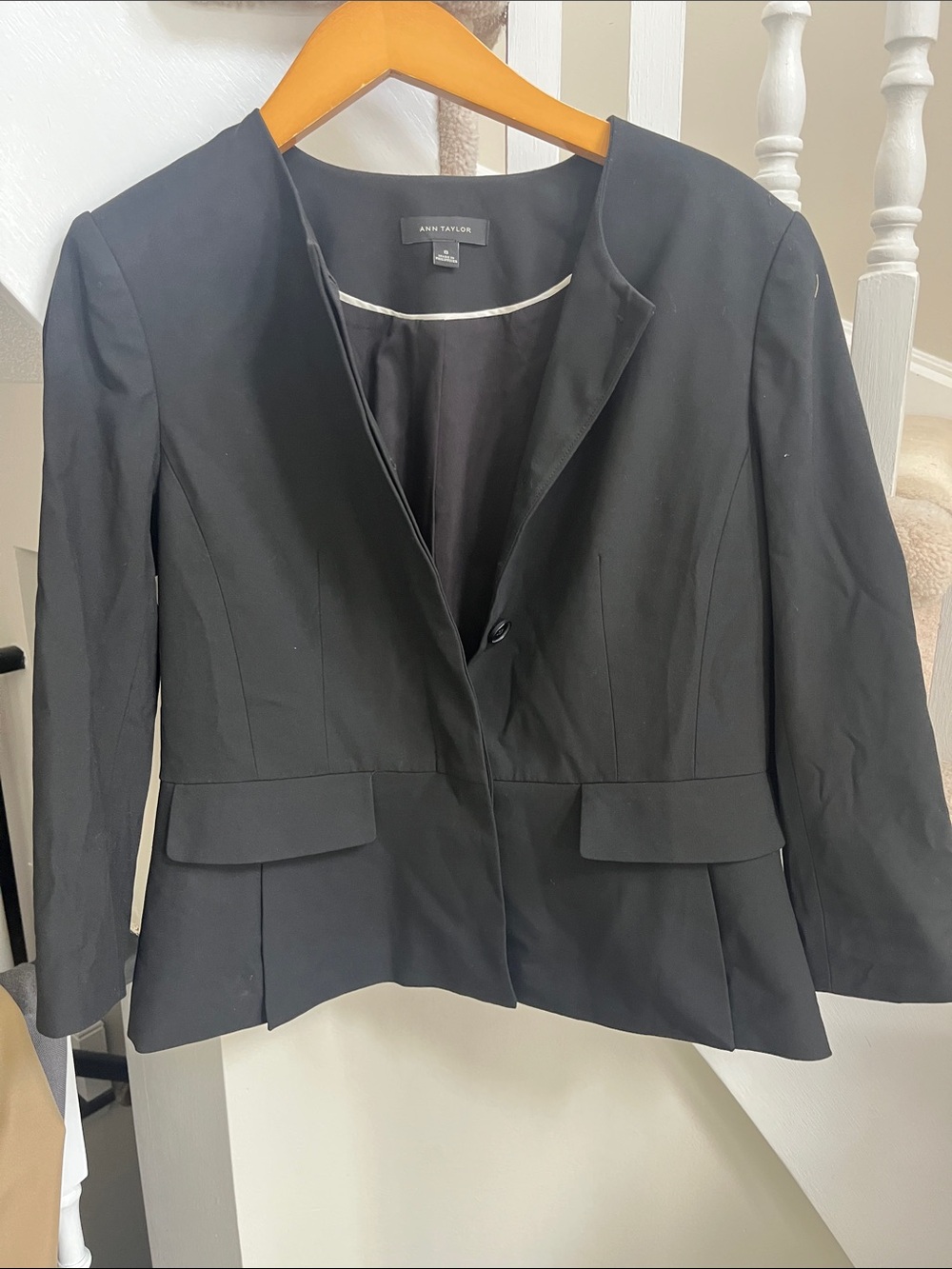 Ann Taylor Black Tailored Blazer with Flap Pockets